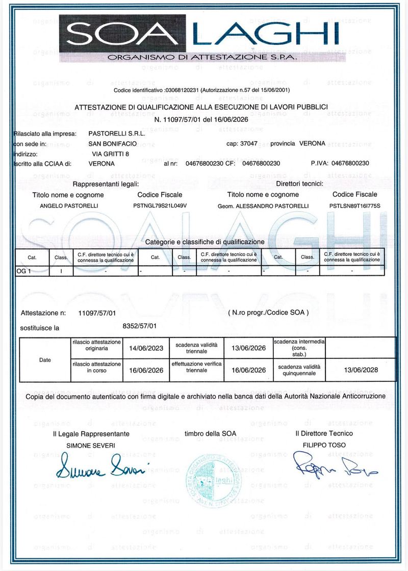 Anteprima dell’attestazione SOA di Pastorelli S.r.l.